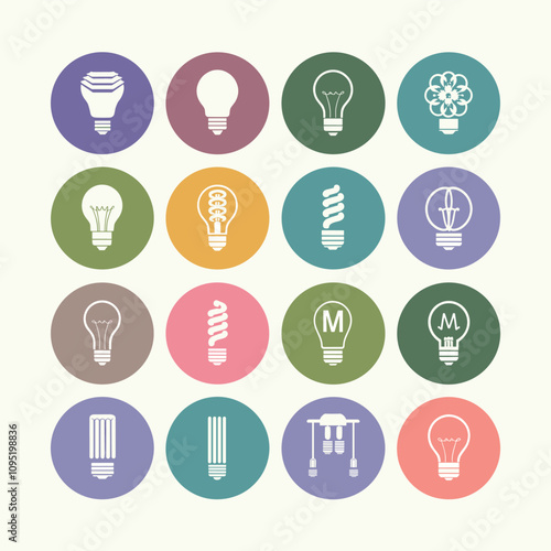 Light Bulb Types: LED, Incandescent, CFL Icons