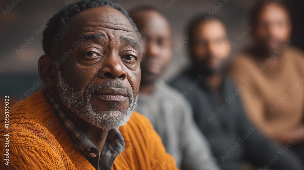 Wise African man in a support group meeting Wise African man in a support group meeting