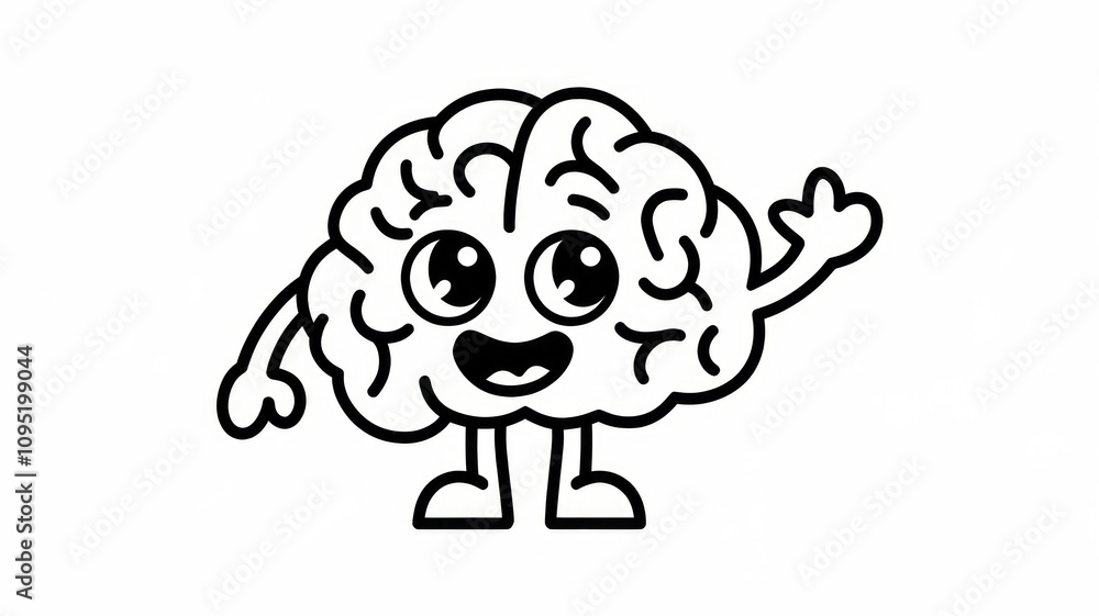 Black and White Vector Illustration of a Cute Brain Cartoon Characte Generative aI Black and White Vector Illustration of a Cute Brain Cartoon Characte Generative aI