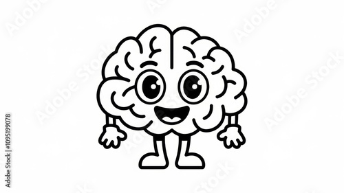 Wallpaper Mural Black and White Vector Illustration of a Cute Brain Cartoon Characte Generative aI Torontodigital.ca