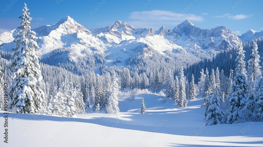 Winter Mountain Landscape with Untouched Snow and Rugged Peaks Winter Mountain Landscape with Untouched Snow and Rugged Peaks