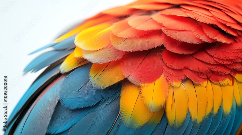 Obraz premium Closeup of a parrot with layered, colorful feathers isolate white background
