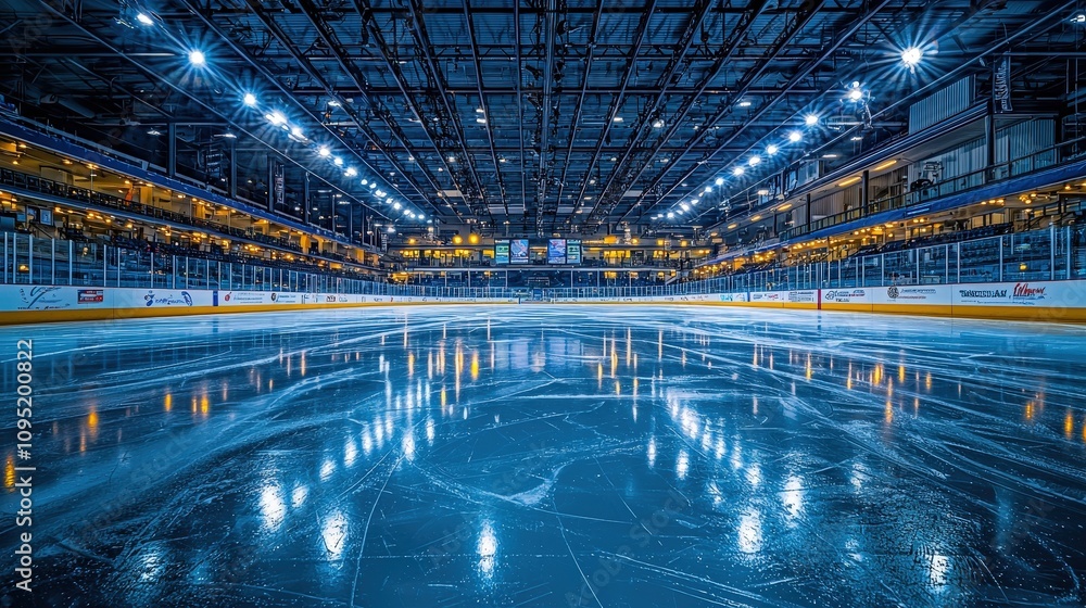 Empty Ice Rink Bright Lights Arena Hockey Stadium Night Empty Ice Rink Bright Lights Arena Hockey Stadium Night