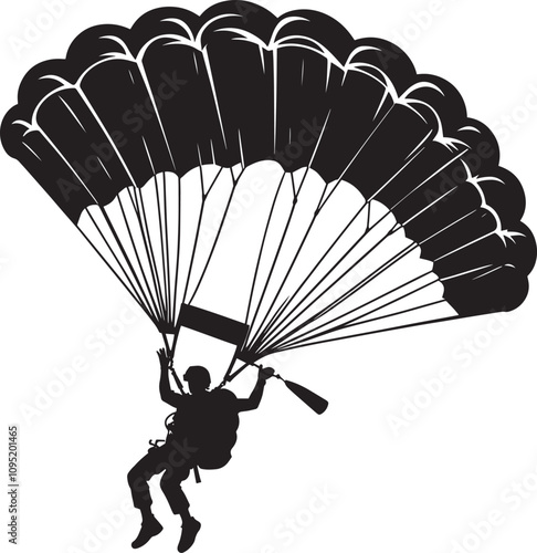 Skydiving parashoot flying silhouette vector illustration on white background