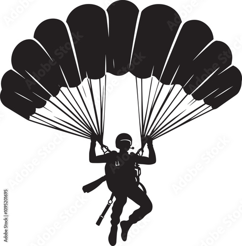 Skydiving parashoot flying silhouette vector illustration on white background