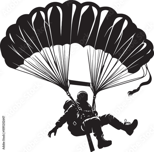Skydiving parashoot flying silhouette vector illustration on white background