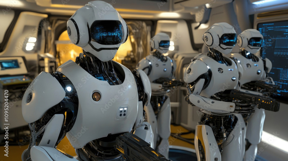 Fototapeta premium Futuristic Robotics in Action: Advanced AI Technology in Modern Sci-Fi Environment