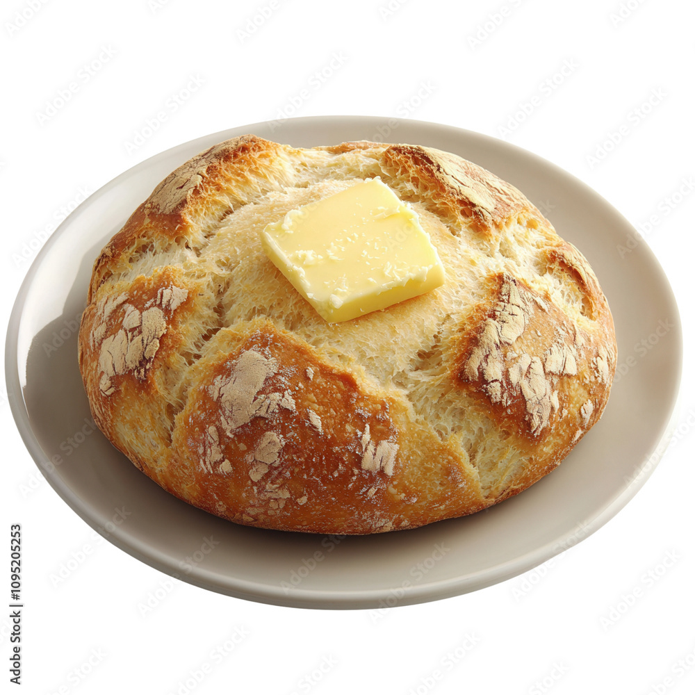 Freshly baked bread topped with a pat of butter, perfect for a delicious breakfast or snack. Freshly baked bread topped with a pat of butter, perfect for a delicious breakfast or snack.