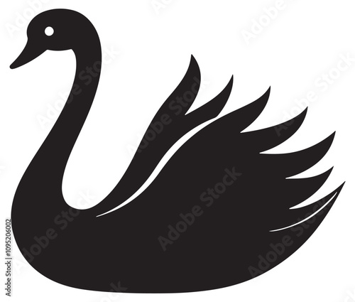 Cartoon swan icon silhouette vector, Black swan vector illustration