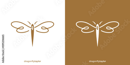 Simple Dragonfly Taylor Logo. Sewing Needle and Dragonfly Icon Graphic with Lineart Outline. Taylor Logo, Icon, Symbol, Vector, Design Template.
