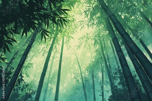 A group of tall bamboo trees in a forest.