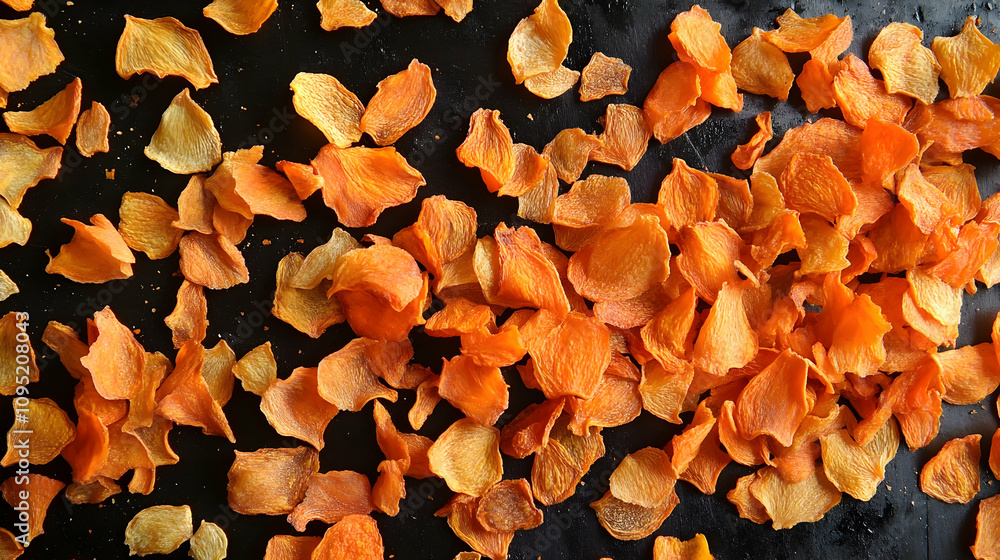 Nutrient-rich dried carrot chips as a healthy, crunchy snack alternative. high quality image Nutrient-rich dried carrot chips as a healthy, crunchy snack alternative. high quality image