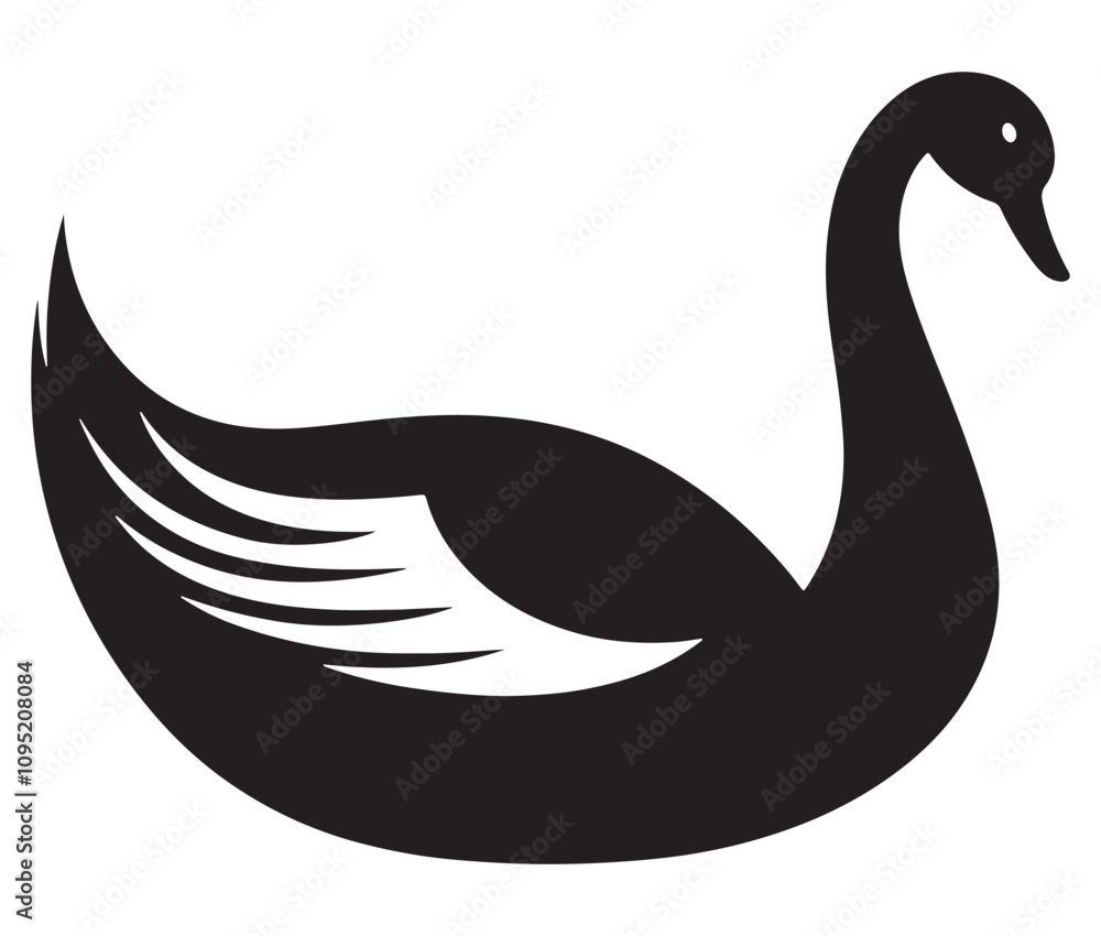 Fototapeta premium Cartoon swan icon silhouette vector, Black swan vector illustration