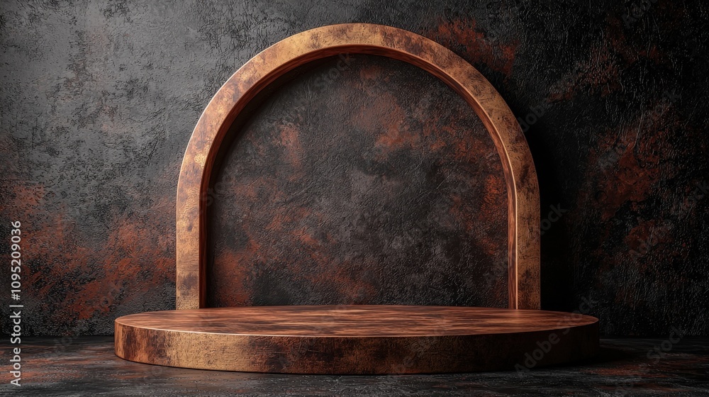 Fototapeta premium Ramadan Product Display Rustic Wooden Podium Arch Background
