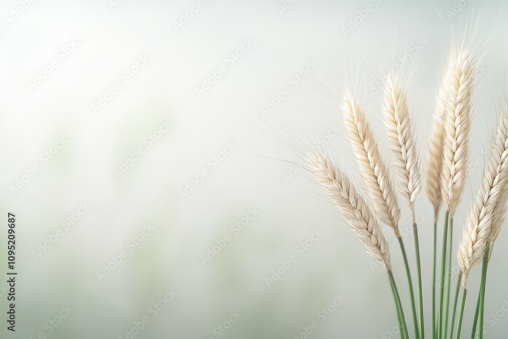 Serene image of ripe wheat stalks against a blurred, soft background, capturing the essence of tranquility and agricultural beauty. Serene image of ripe wheat stalks against a blurred, soft background, capturing the essence of tranquility and agricultural beauty.