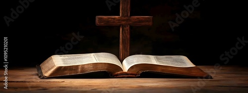 A wooden cross is placed on an open Bible, symbolizing the power of God's word and His grace in our lives