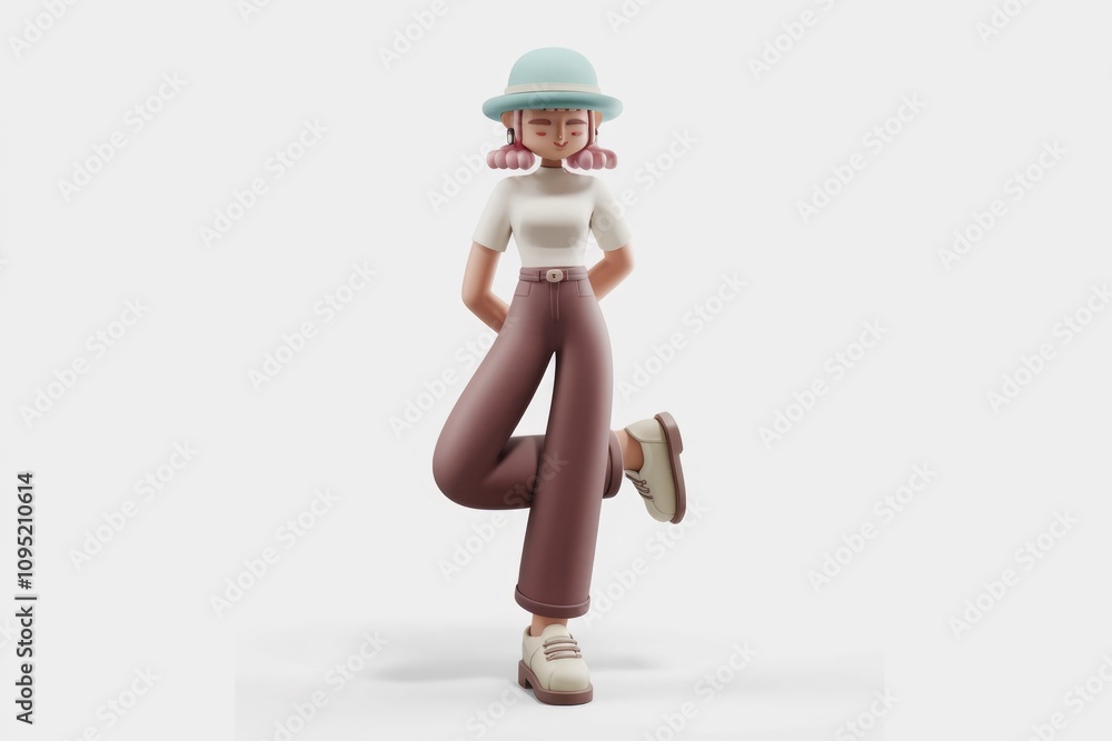 A 3D rendered illustration of a stylized female figure forming the number four with her legs. A 3D rendered illustration of a stylized female figure forming the number four with her legs.