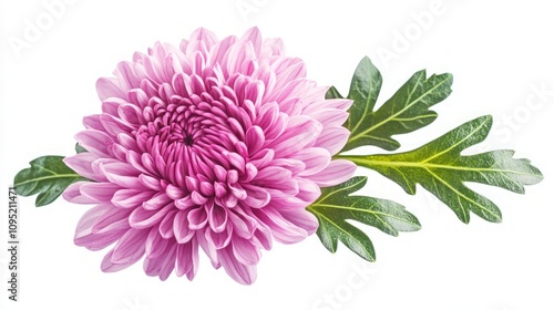 Stunning Pink Chrysanthemum with Lush Green Leaves