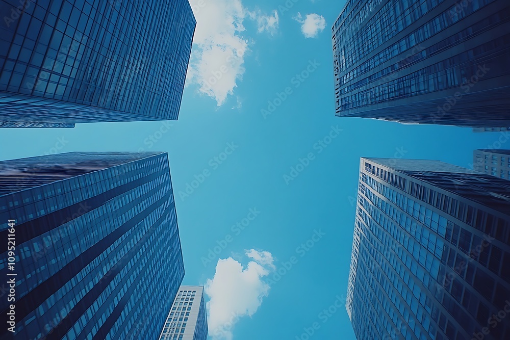 Fototapeta premium Sunny Day Low Angle Towering City Building Facades