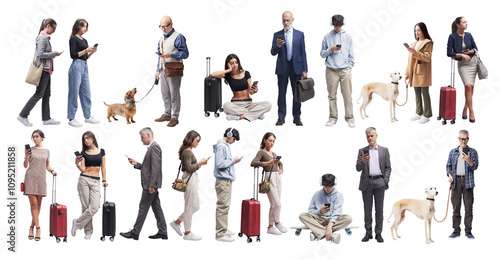 Portraits of different people using a smartphone