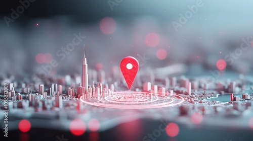 3D Location Pins A 3D location pin hovering over a map, with a modern and sleek design, indicating a specific point of interest. photo