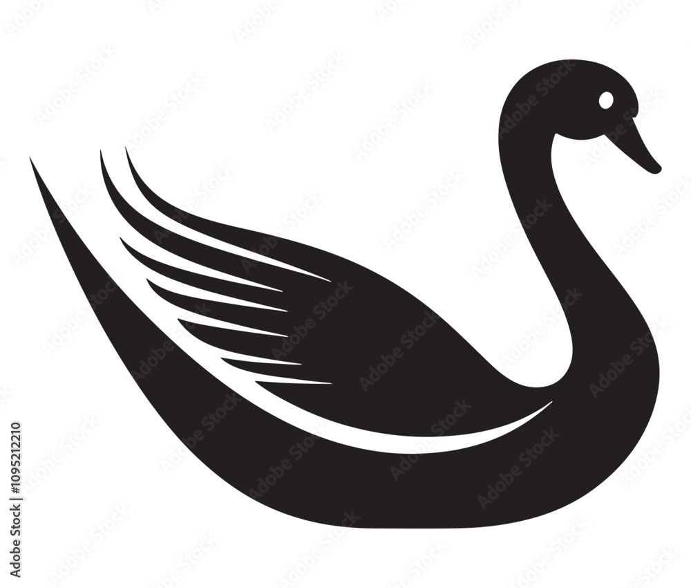 Fototapeta premium Cartoon swan icon silhouette vector, Black swan vector illustration