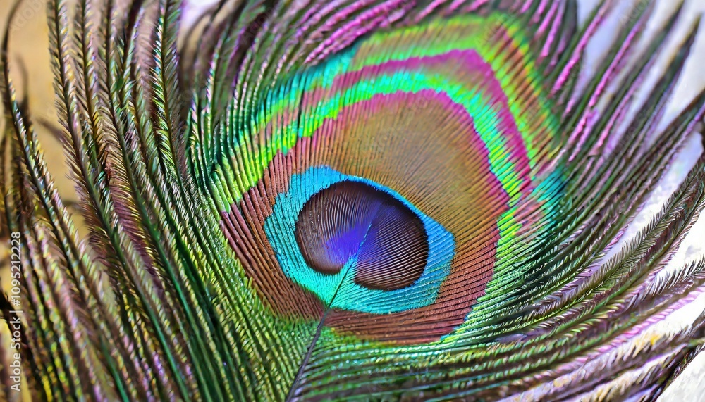 Obraz premium Close-up intricate details of a coloful peacock feather