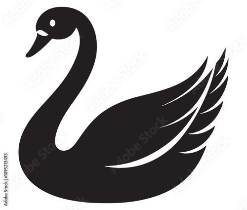 Cartoon swan icon silhouette vector, Black swan vector illustration
