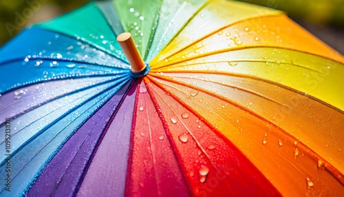 Macro shot of a colorful umbrella background on a rainy day photo