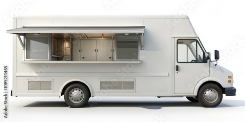 White Food Truck with Serving Window, 3D Render, food truck, mobile kitchen