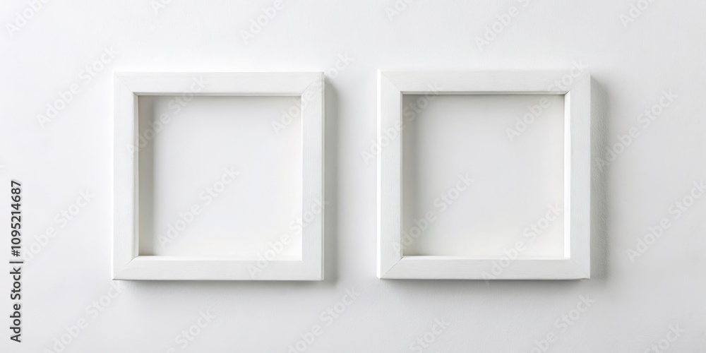 Two White Frames on a White Wall, minimalist, clean, simple, frame, mockup, white wall Two White Frames on a White Wall, minimalist, clean, simple, frame, mockup, white wall
