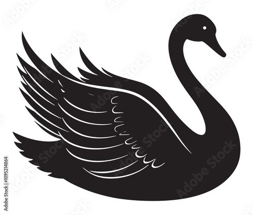 Cartoon swan icon silhouette vector, Black swan vector illustration
