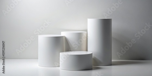 Minimalist White Cylinders Product Display, mockup , 3d