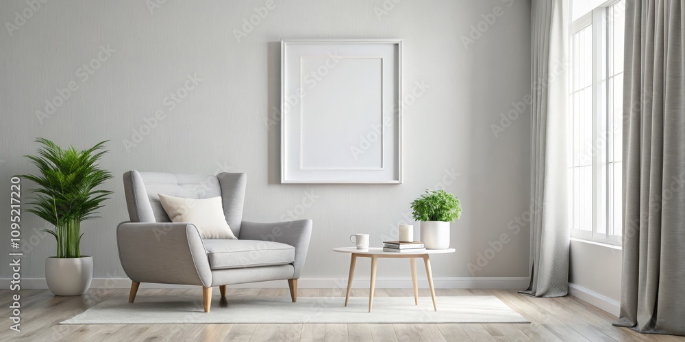 Minimalist Living Room with Armchair, Coffee Table, and White Frame, Interior Design, Home Decor , Living Room Minimalist Living Room with Armchair, Coffee Table, and White Frame, Interior Design, Home Decor , Living Room