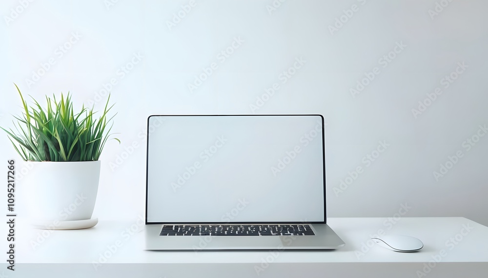Fototapeta premium Laptop on Minimalist Desk with Soft Focus Background