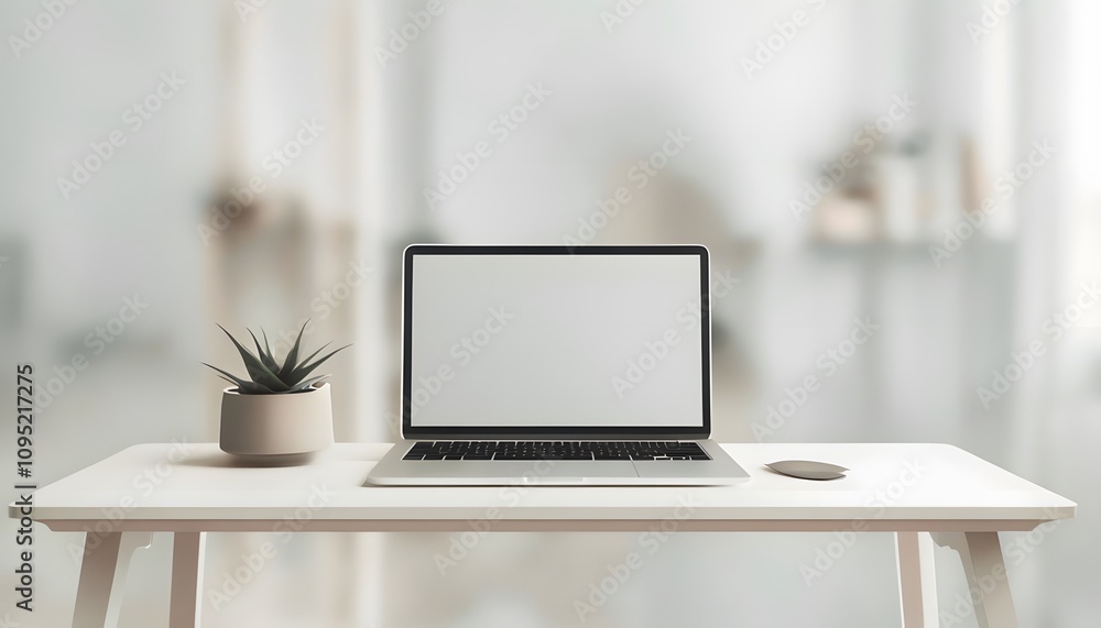 Laptop on Minimalist Desk with Soft Focus Background Laptop on Minimalist Desk with Soft Focus Background