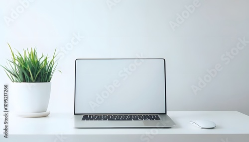 Laptop on Minimalist Desk with Soft Focus Background