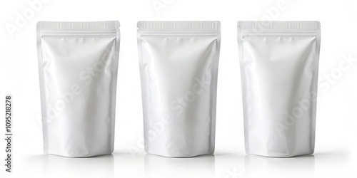 Blank White Stand Up Pouches Mockup - 3 Pack, packaging, mockup