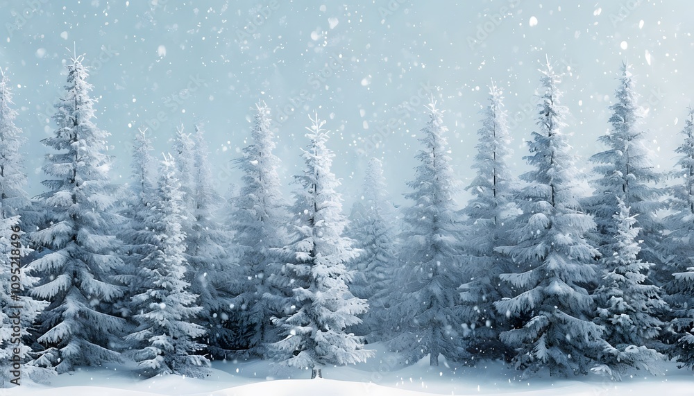 Snowy Winter Wonderland with Pine Trees in a Peaceful Forest Snowy Winter Wonderland with Pine Trees in a Peaceful Forest