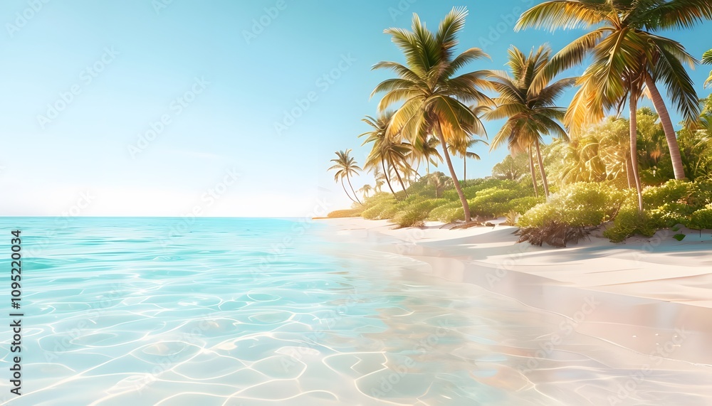 Tropical Beach with Palm Trees and Clear Blue Waters Tropical Beach with Palm Trees and Clear Blue Waters