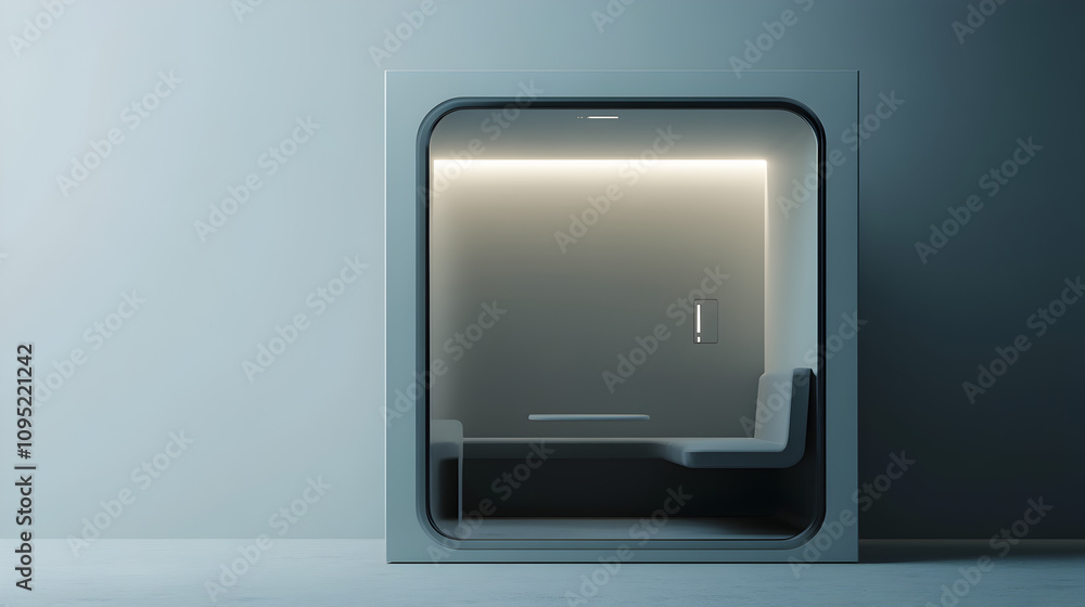 Modern Minimalist Office Privacy Pod, 3D Rendering, Gray, Sleek Design, Corporate Modern Minimalist Office Privacy Pod, 3D Rendering, Gray, Sleek Design, Corporate