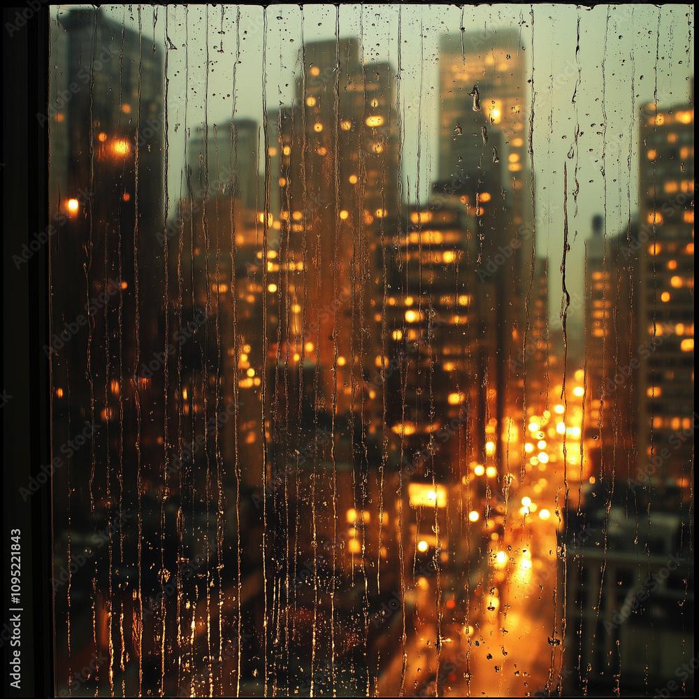 The image shows an old wooden window with raindrops on the glass, revealing a lush green landscape with a light mist. It creates a peaceful and romantic atmosphere. The image shows an old wooden window with raindrops on the glass, revealing a lush green landscape with a light mist. It creates a peaceful and romantic atmosphere.
