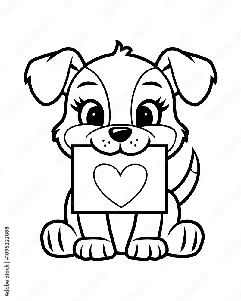 Fototapeta premium puppy with love card in his teeth coloring 
