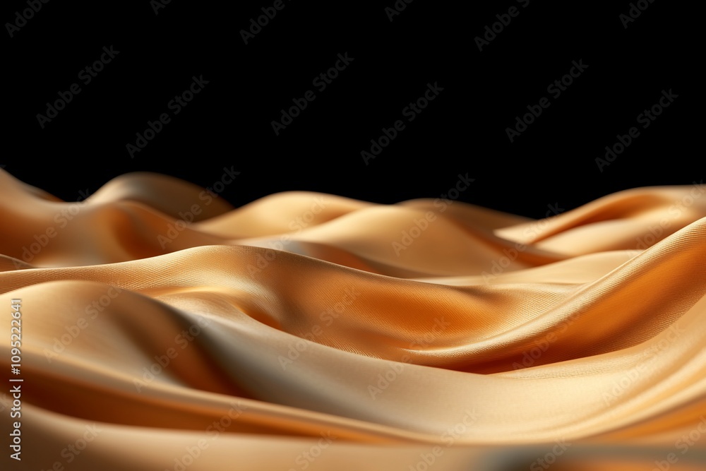 A close-up view of flowing golden fabric against a black background. A close-up view of flowing golden fabric against a black background.