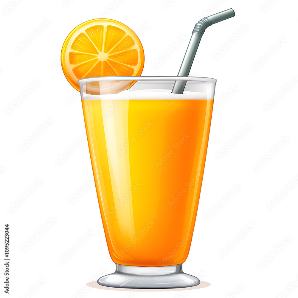 Refreshing orange juice served in a tall glass with a straw and orange slice garnish on a sunny day Refreshing orange juice served in a tall glass with a straw and orange slice garnish on a sunny day