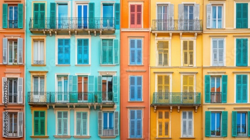 Historical architecture of Nice with colorful facades and traditional shutters