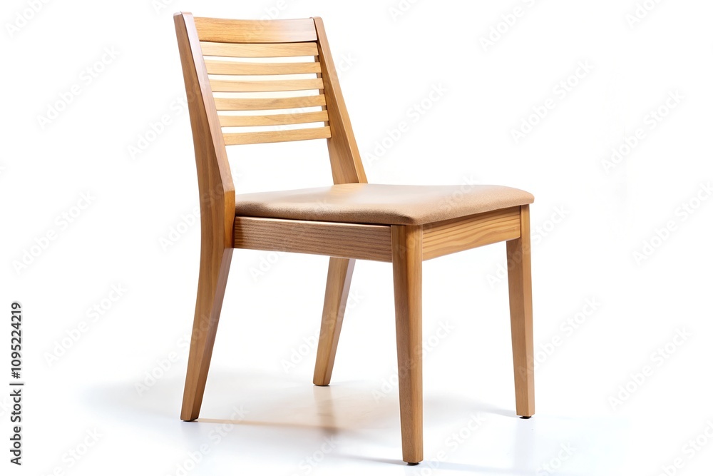 Modern Wooden Chair with Simple, Sleek Design on White Background Modern Wooden Chair with Simple, Sleek Design on White Background