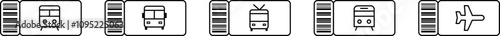 Travel ticket icons. Set of tickets for travel in various types of transport, tickets for transport. Travel tickets