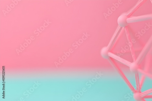 Abstract geometric structure in soft pink on a pastel pink and mint background, modern and minimal, ideal for communication, internet, and scientific themes 