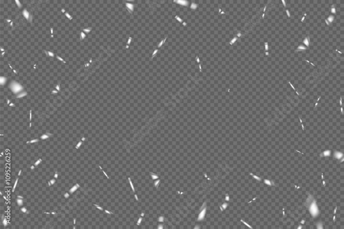 Silver confetti congratulations background. Platinum ribbons and confetti party pattern on transparent background. Congratulations horizontal banner with copy space. Gift elegant vector illustration.